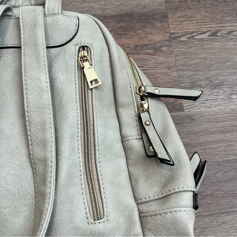 Stylish Faux Leather Cream Backpack Gold Hardware